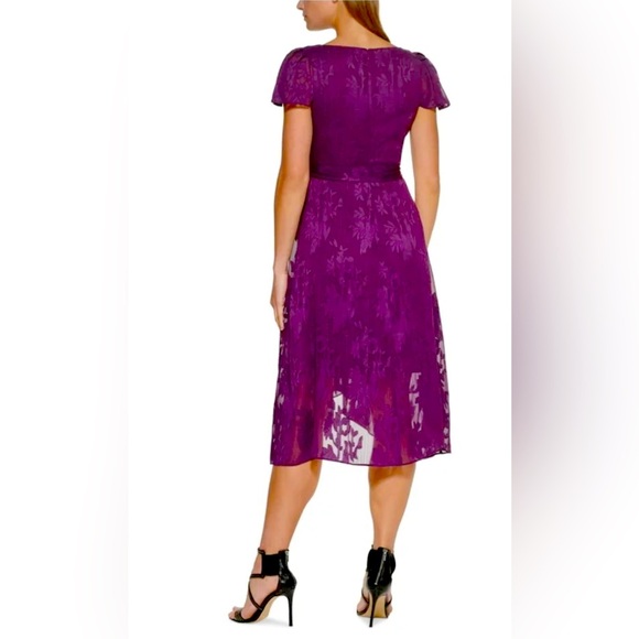 NWT DKNY Flutter Sleeve Floral Burnout Faux Wrap A-line High/Low Dress in Plum - Picture 8 of 10